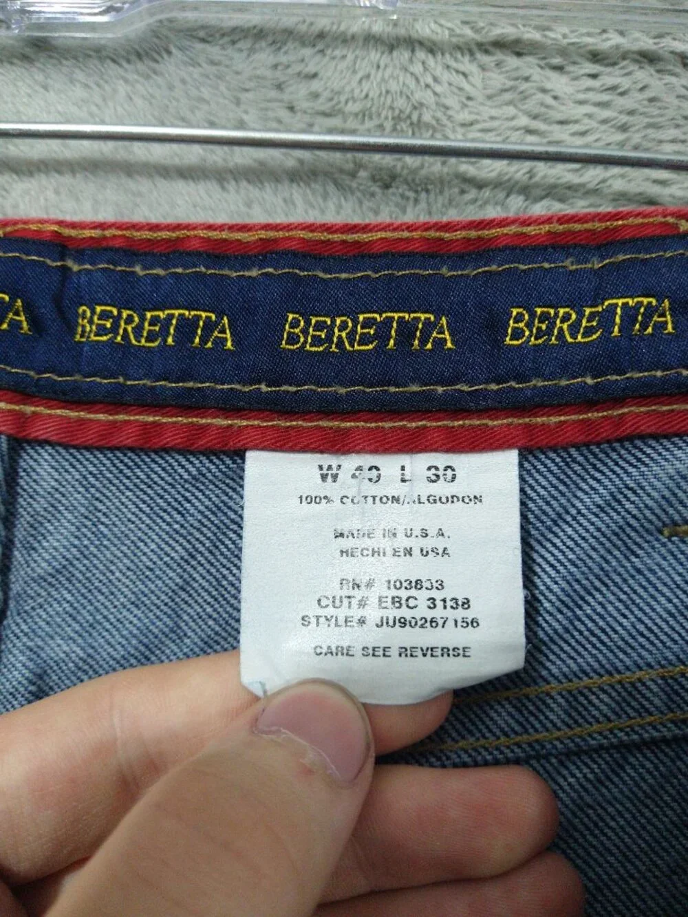 Beretta Jeans Mens 40x30 Blue Denim High Rise Straight Leg Vintage Made In USA